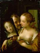 Hans von Aachen Scherzendes Paar mit einem Spiegel painting